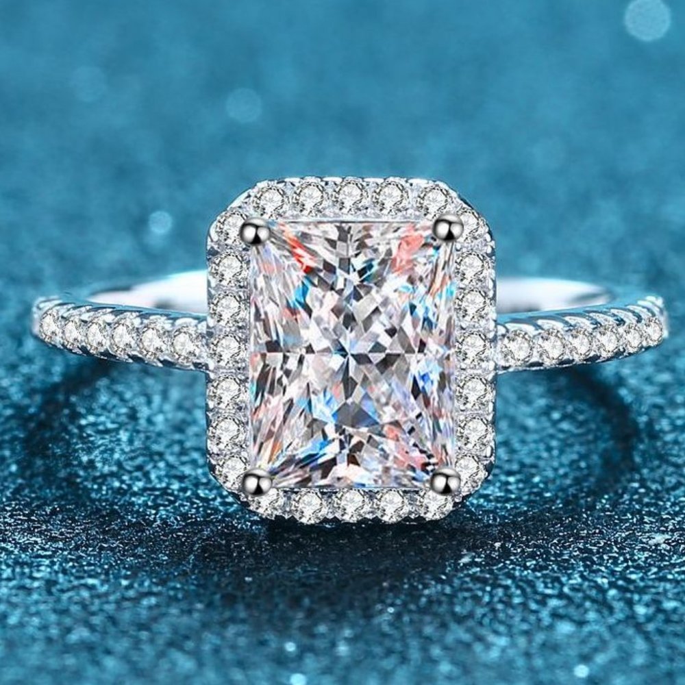 Certified 2ct. t.w. Moissanite Diamond Radiant Cut Engagement Ring NEW